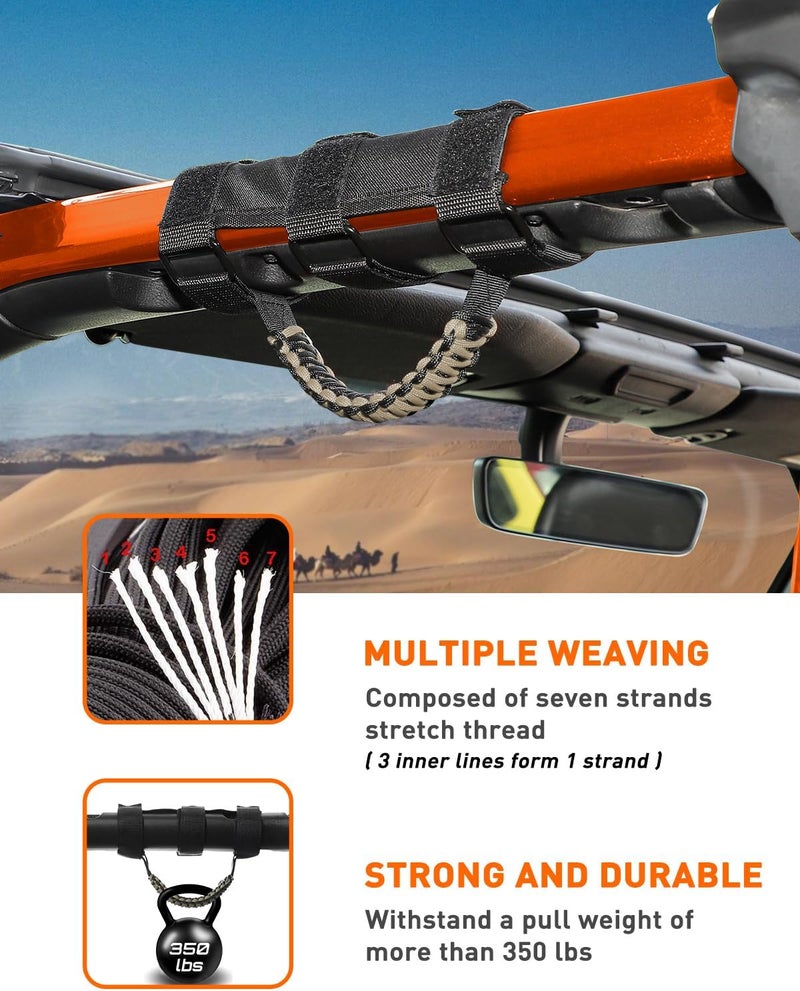 Savadicar 4 Pack Grab Handles Roll Bar Grip Handle Compatible with 1955-2023 Jeep Wrangler CJ YJ TJ JK JKU JL JLU 4XE & Gladiator JT, Top Handle Assist Support, Interior Accessories, ArmyGreen - Image 3